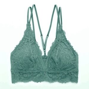 Aerie Anytime Sunflower Lace Padded Plunge Bralette in Green Size L New